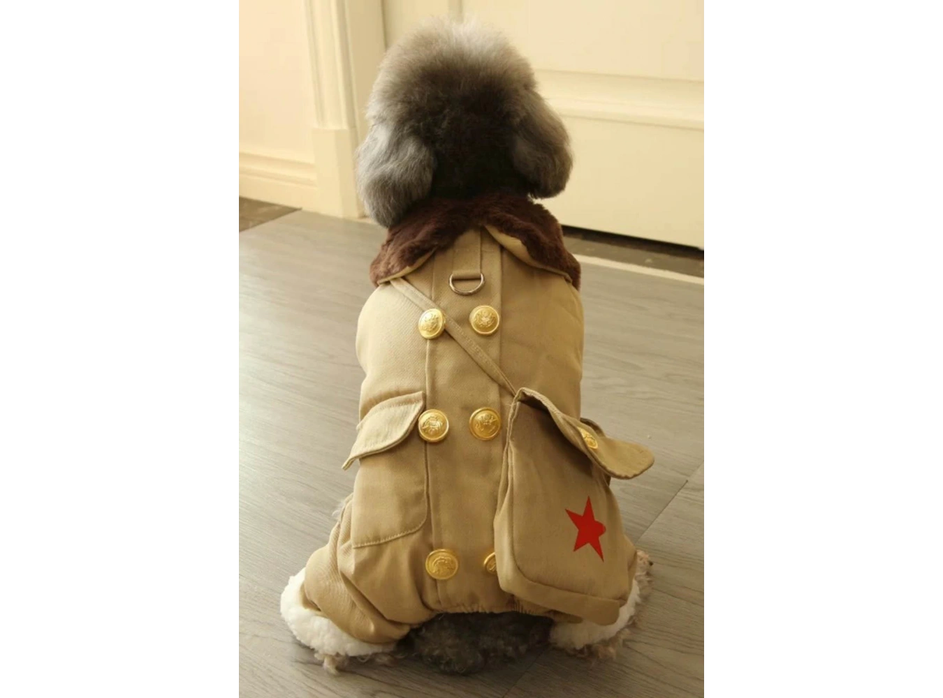 Bej Renk Çanta Detaylı Peluş Astarlı XL Köpek Tulum/Mont