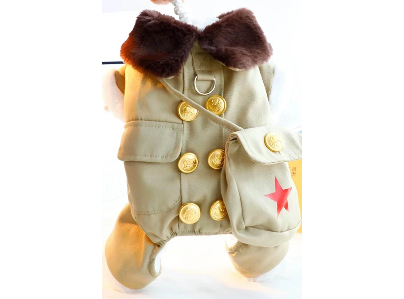 Bej Renk Çanta Detaylı Peluş Astarlı XXL Köpek Tulum/Mont