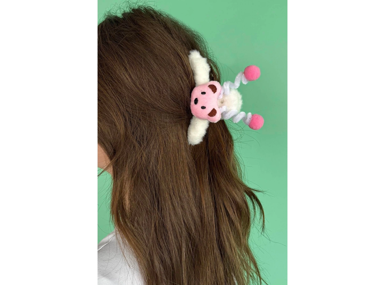 Beyaz Renk Ayıcık Figürlü Peluş Mandal Toka