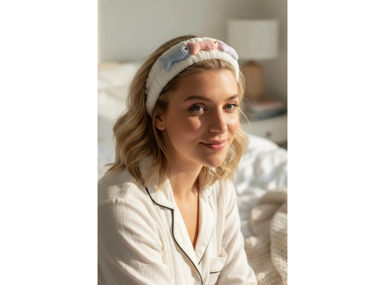 Beyaz Renk Balık Figürlü Peluş Saç Bandı