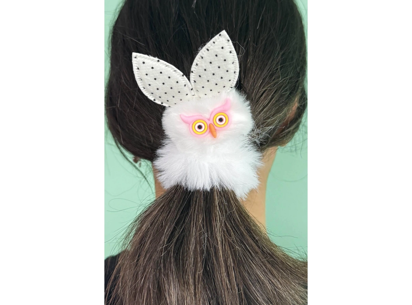 Beyaz Renk Baykuş Figürlü Peluş Simit Toka