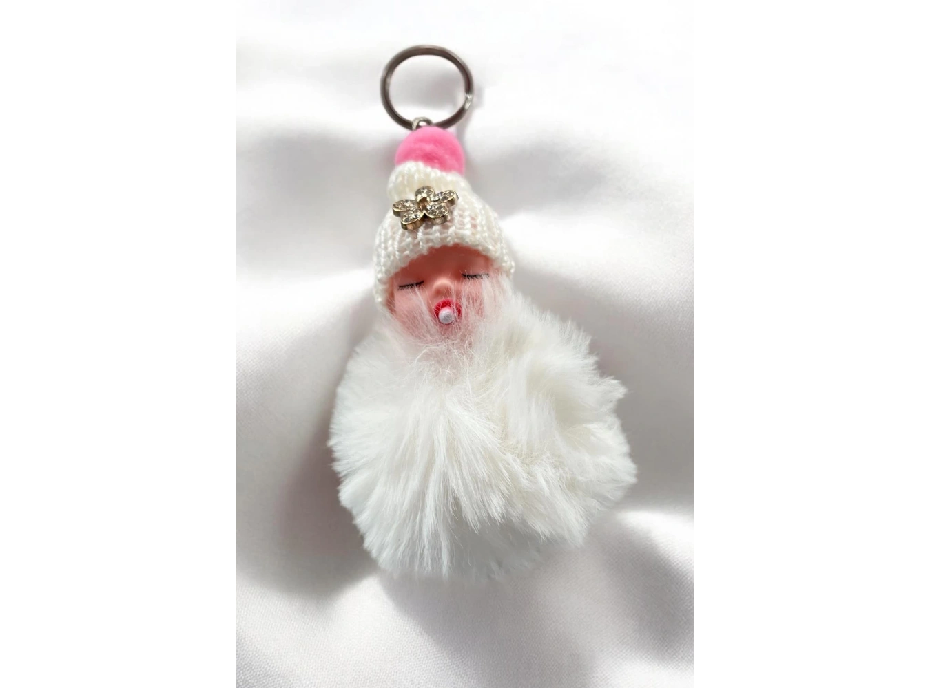 Beyaz Renk Bebek Figürlü Peluş Anahtarlık