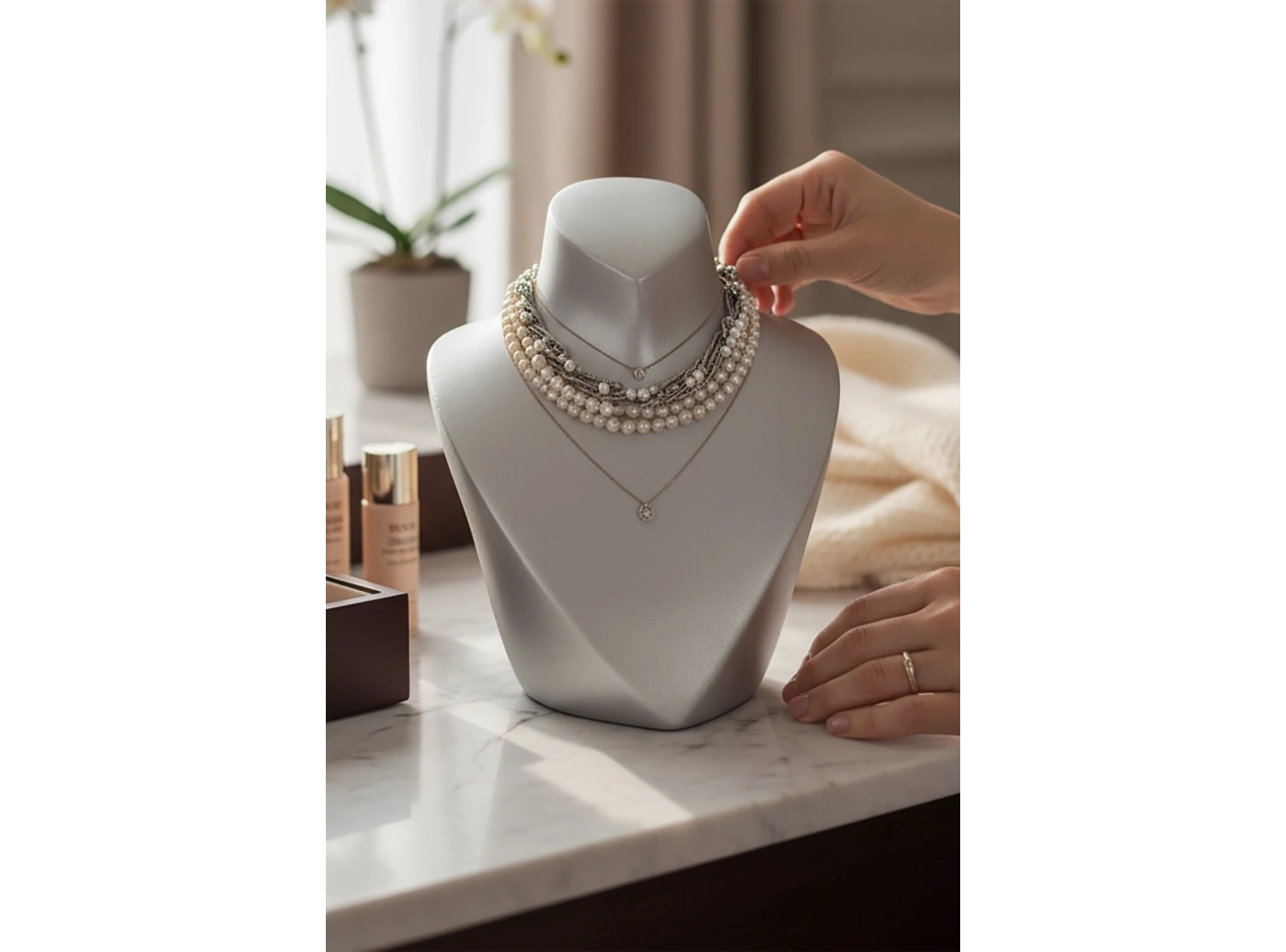 Beyaz Renk Boyun Manken Takı Standı Kolye Askısı