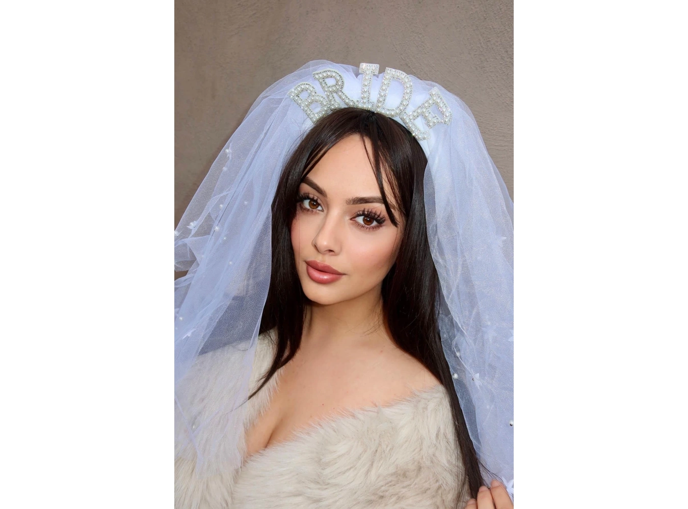 Beyaz Renk Bride Yazılı Duvak Detaylı Gelin Taç