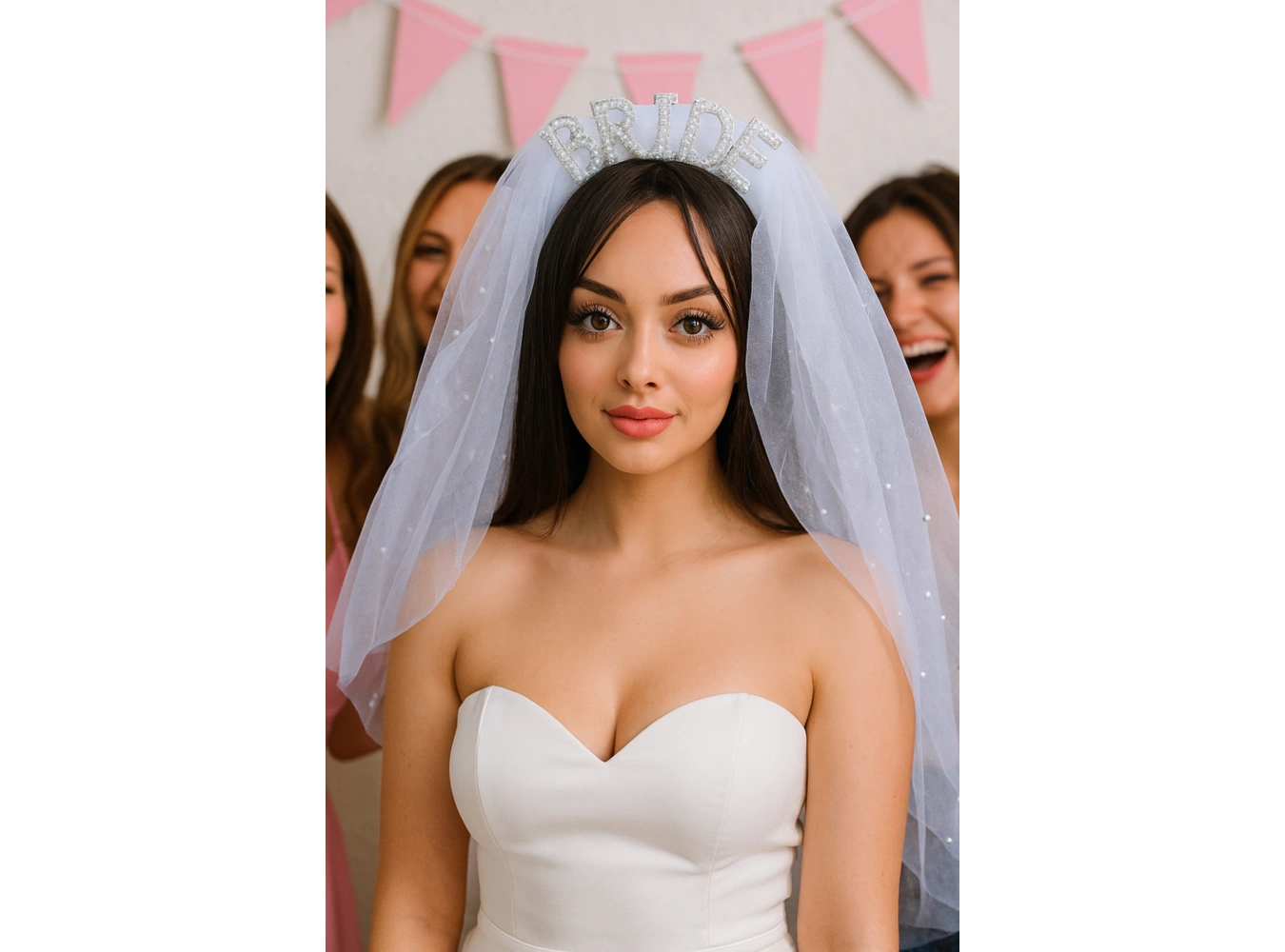 Beyaz Renk Bride Yazılı Duvak Detaylı Gelin Taç