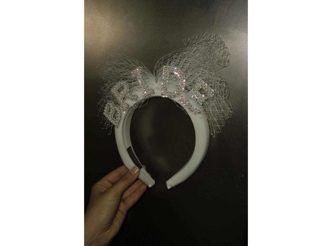 Beyaz Renk Bride Yazılı İnci Detaylı Tüllü Gelin Taç