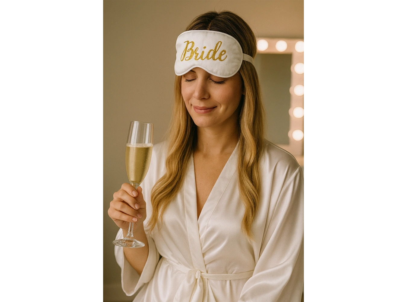 Beyaz Renk Bride Yazılı Saten Uyku Bandı