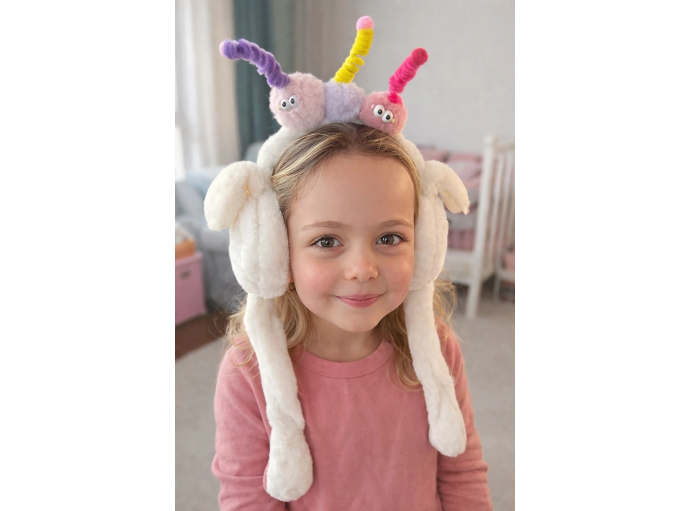 Beyaz Renk Canavar Figürlü Kulakları Oynayan Peluş Kulaklık