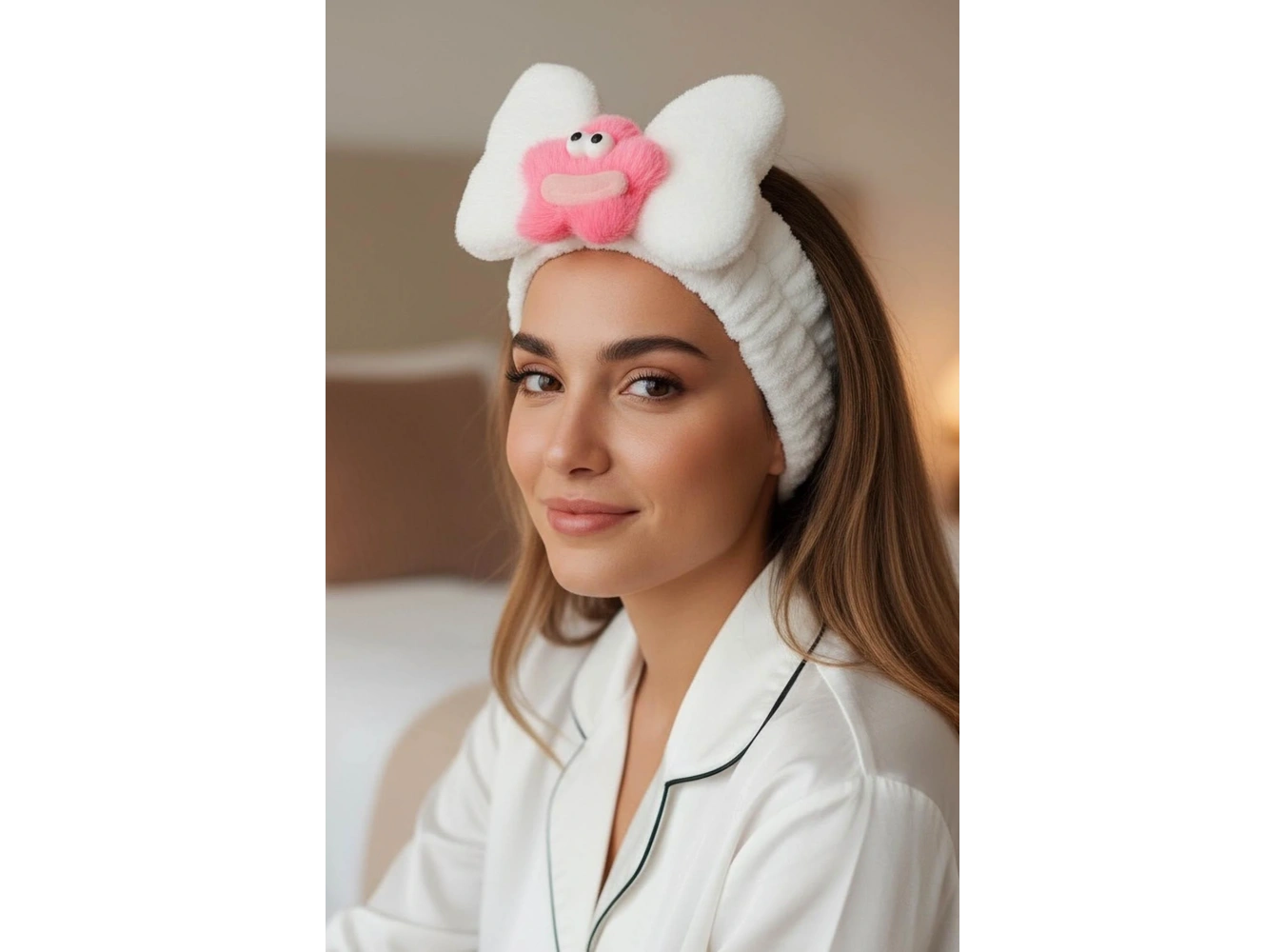 Beyaz Renk Canavar Figürlü Peluş Saç Bandı