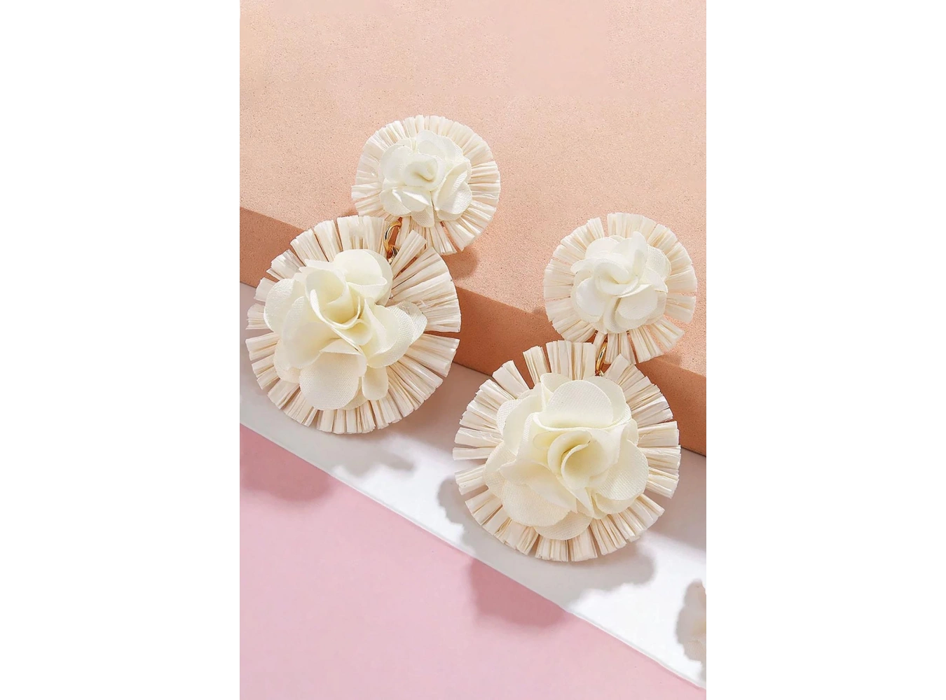 Beyaz Renk Çiçek Figürlü Küpe (Çift)