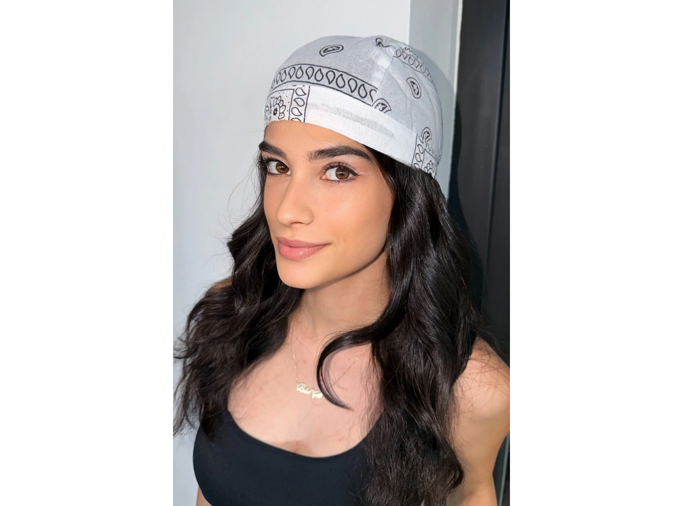 Beyaz Renk Etnik Desenli Saç Bandı/Bandana
