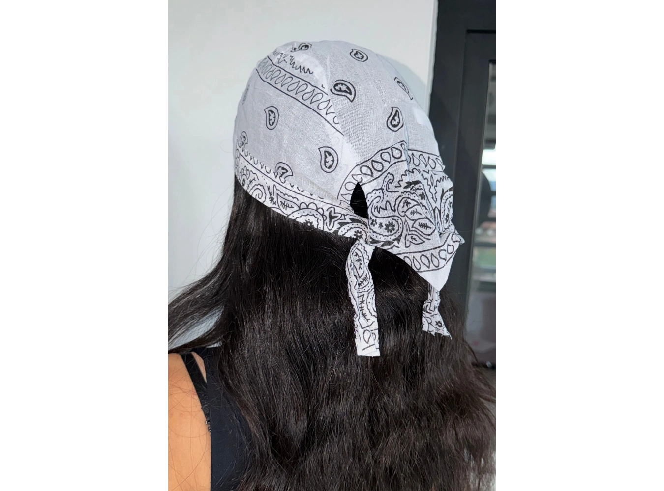 Beyaz Renk Etnik Desenli Saç Bandı/Bandana