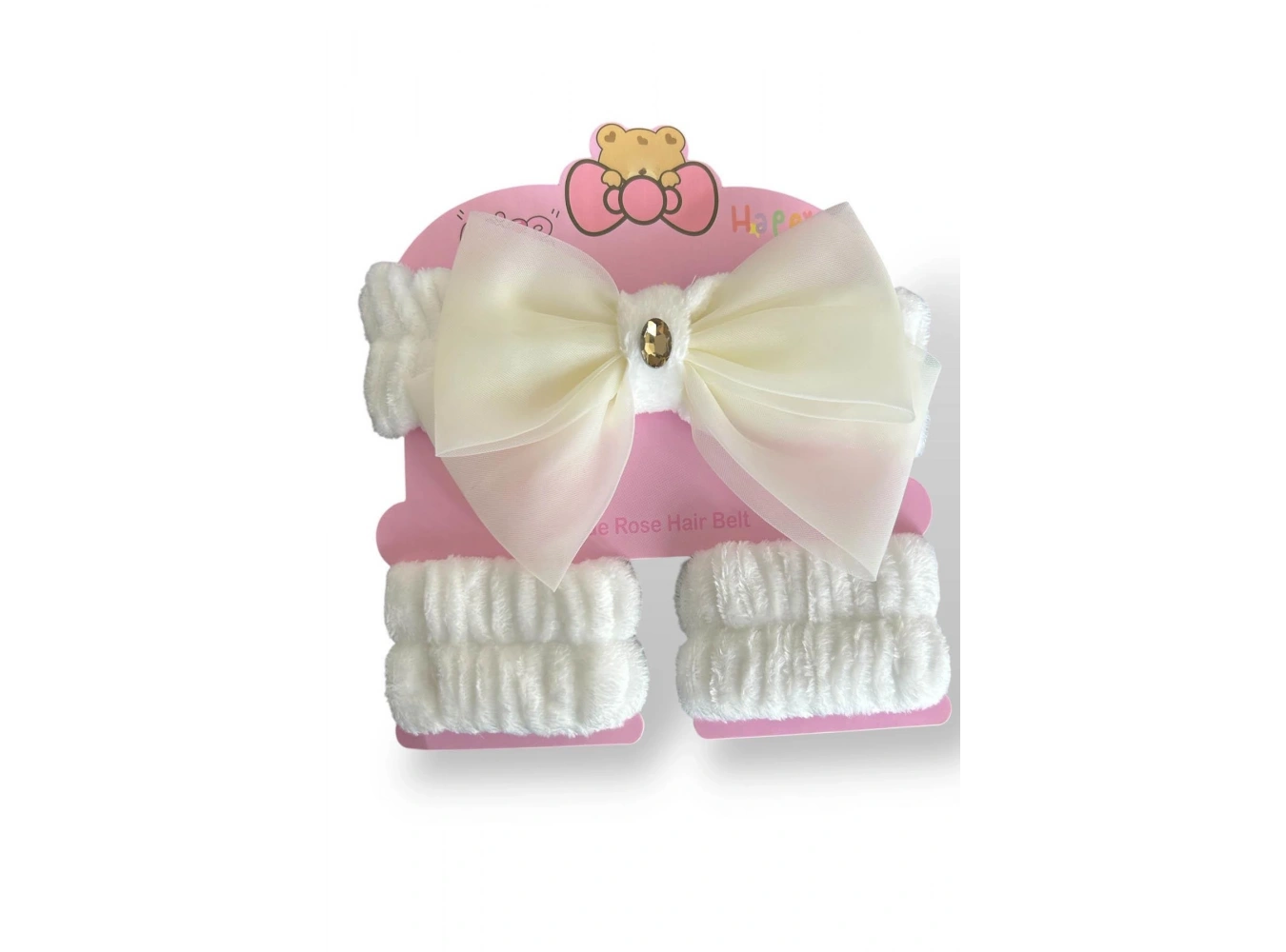 Beyaz Renk Fiyonk Detaylı Su Emici Havlu Bileklik Saç Bandı