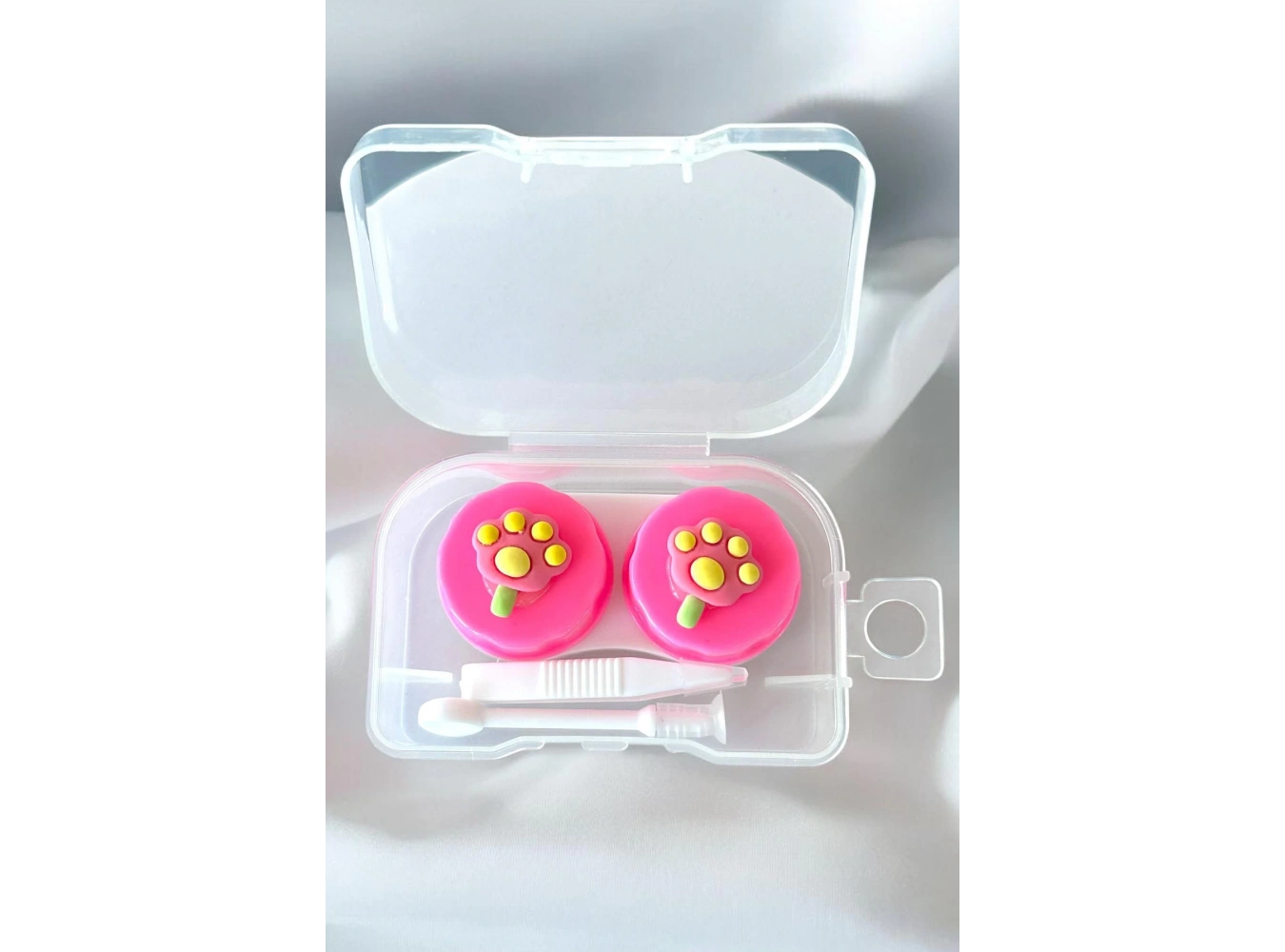 Beyaz Renk Fuşya Pati Figürlü Lens Saklama Kutusu