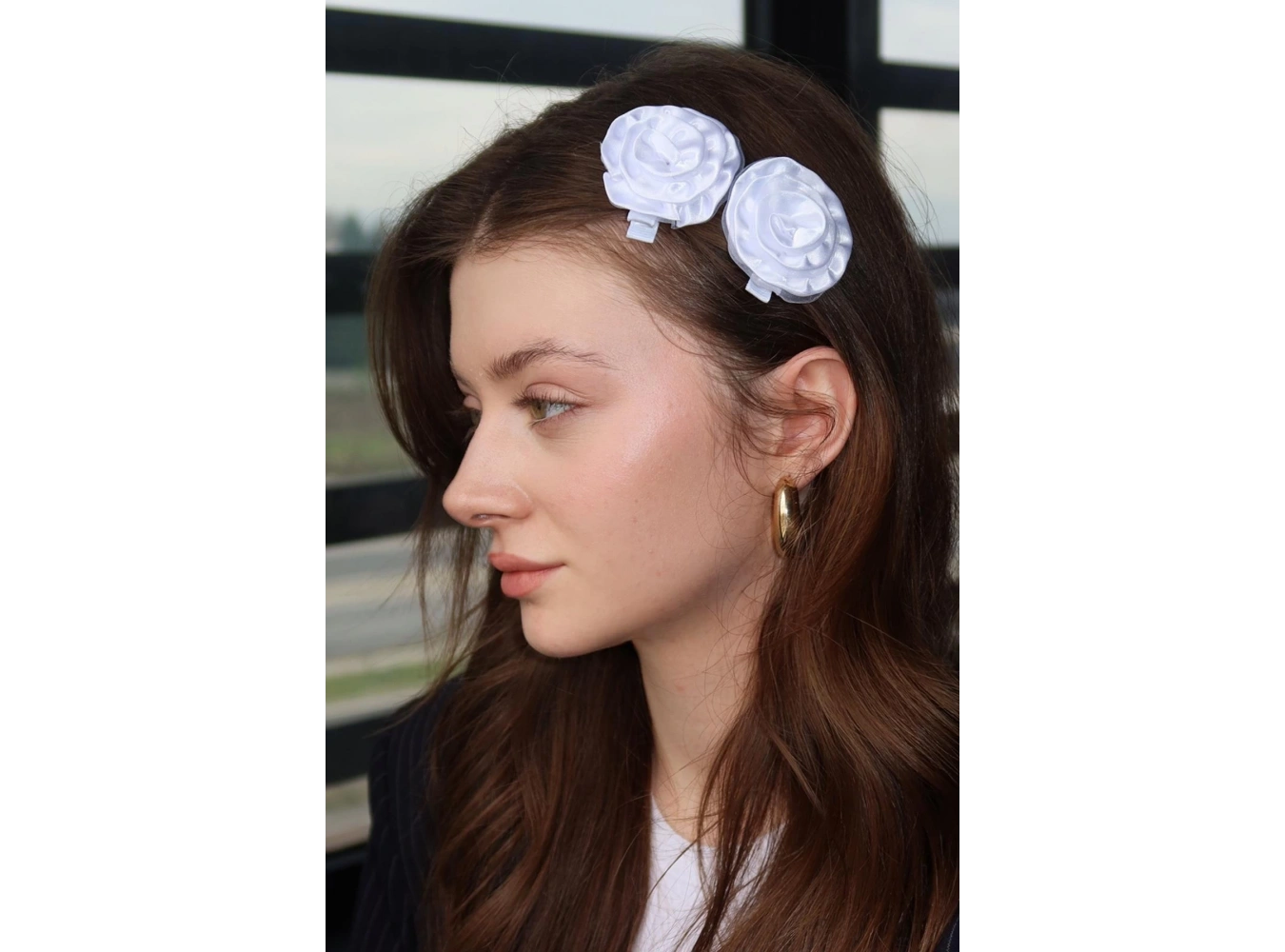 Beyaz Renk İkili Gül Figürlü Çocuk Yan Toka