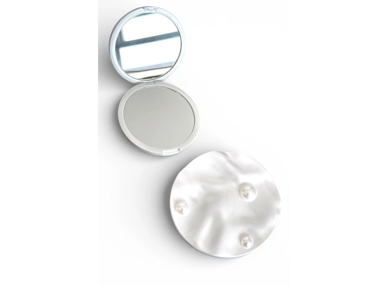 Beyaz Renk İnci Detaylı Cep Aynası