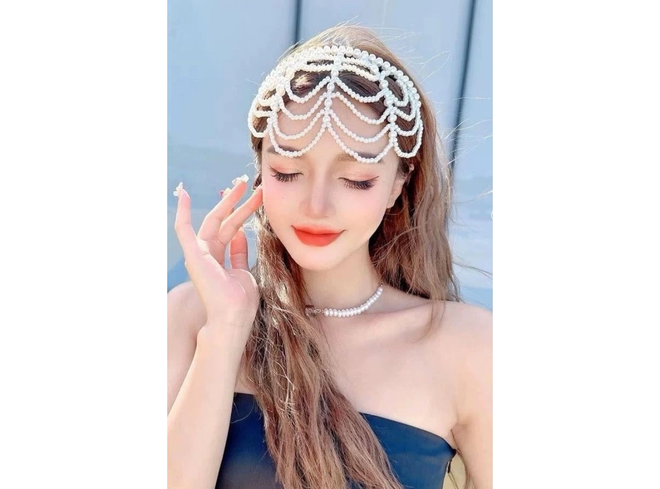 Beyaz Renk İnci Detaylı Gelin/Kına/Nişan/Bride Tasarım Taç