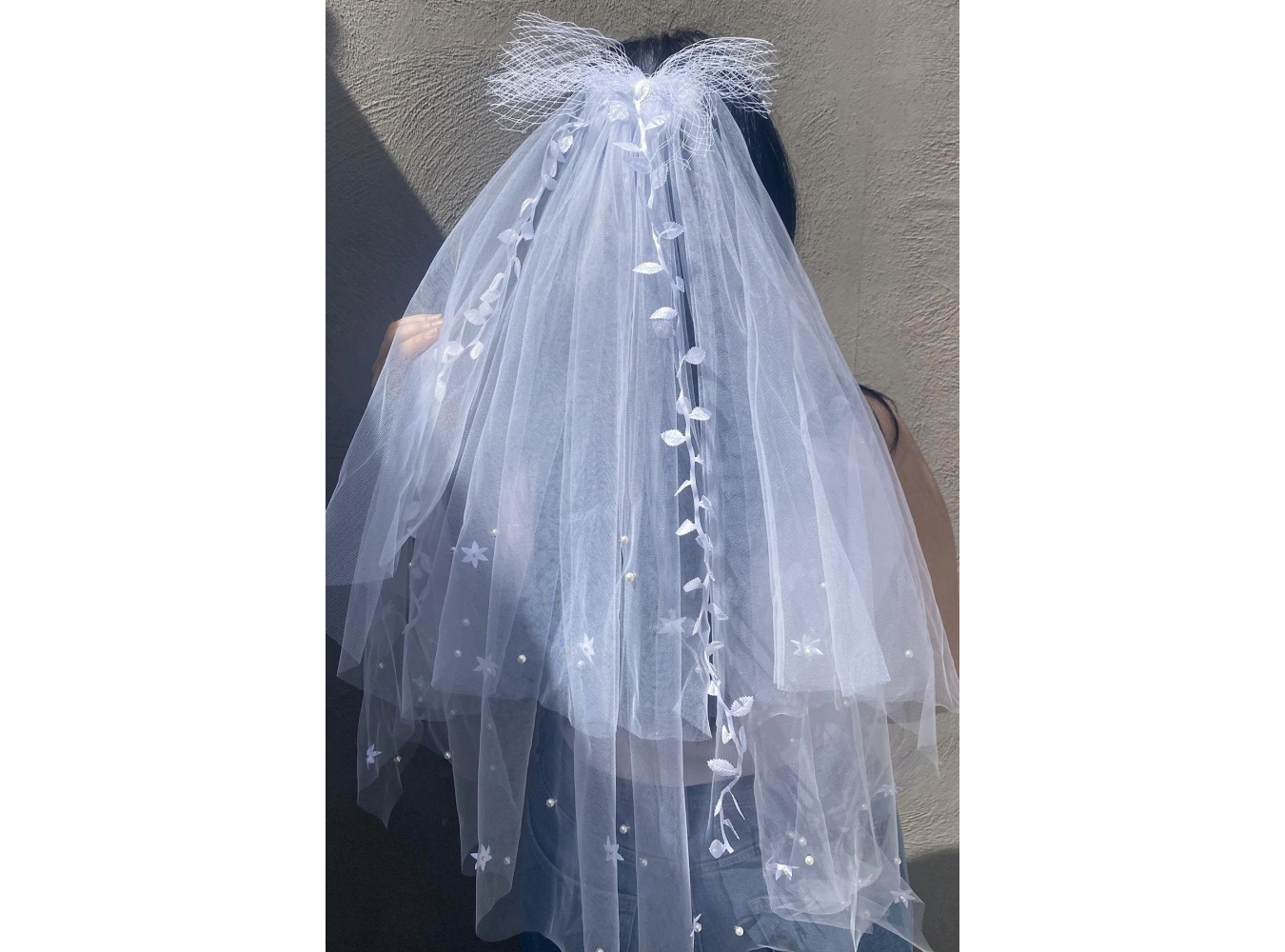 Beyaz Renk İnci Detaylı Prenses Duvak