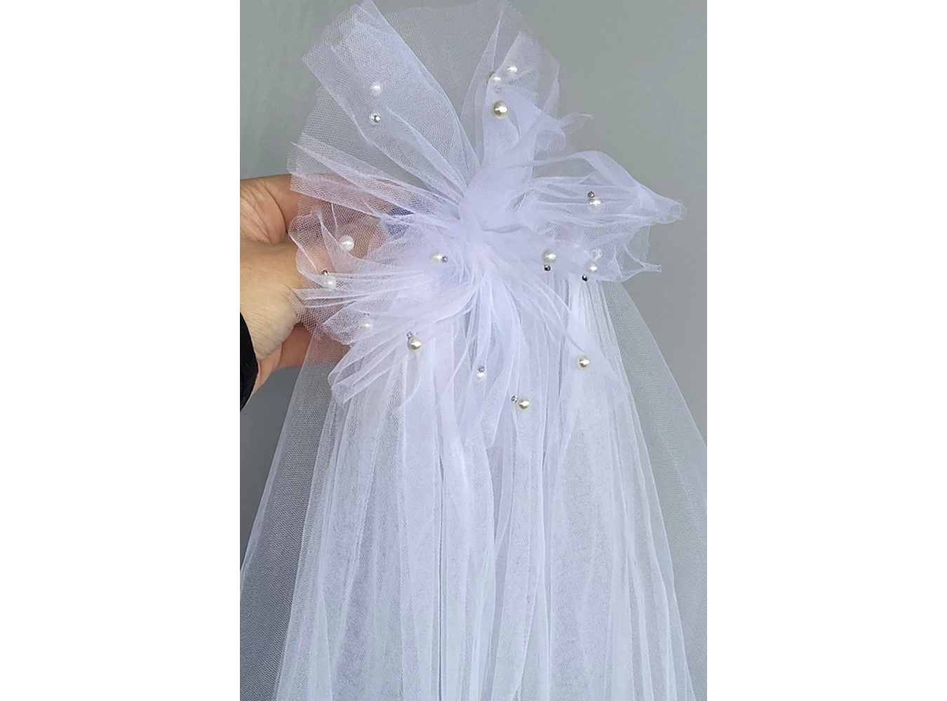 Beyaz Renk İnci Detaylı Prenses Duvak