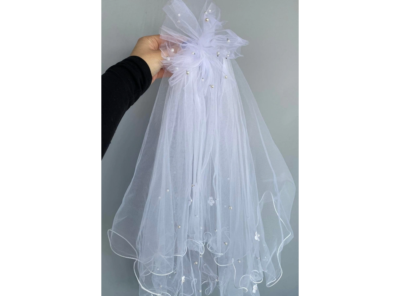 Beyaz Renk İnci Detaylı Prenses Duvak