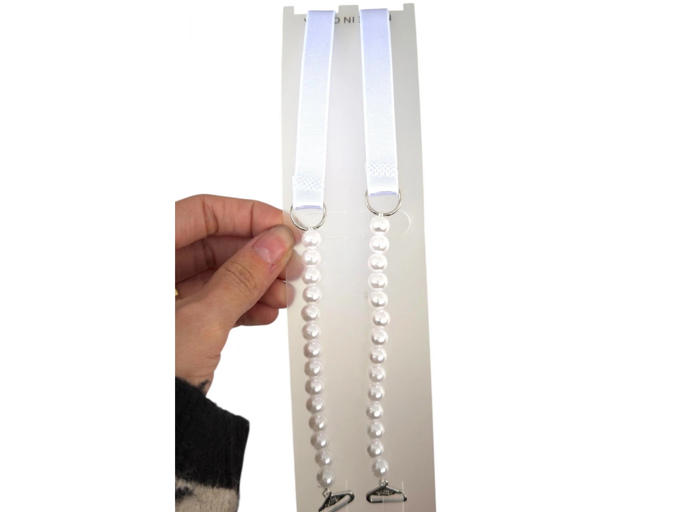 Beyaz Renk İnci Detaylı Sütyen Askısı