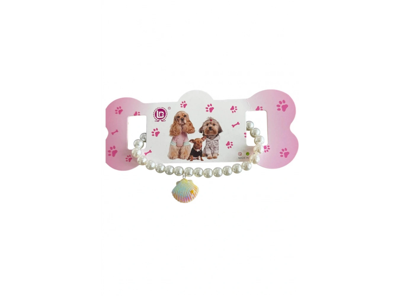 Beyaz Renk İstidirye Figürlü İnci Detaylı L Beden Kedi Köpek Tasma