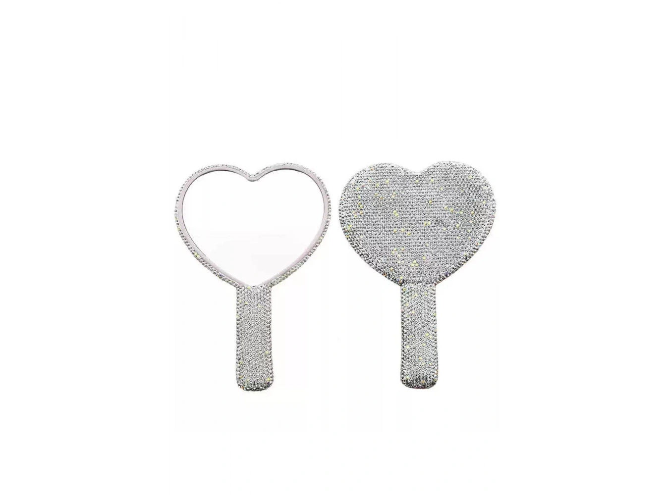 Beyaz Renk Kalp Figürlü Taş Detaylı El Aynası