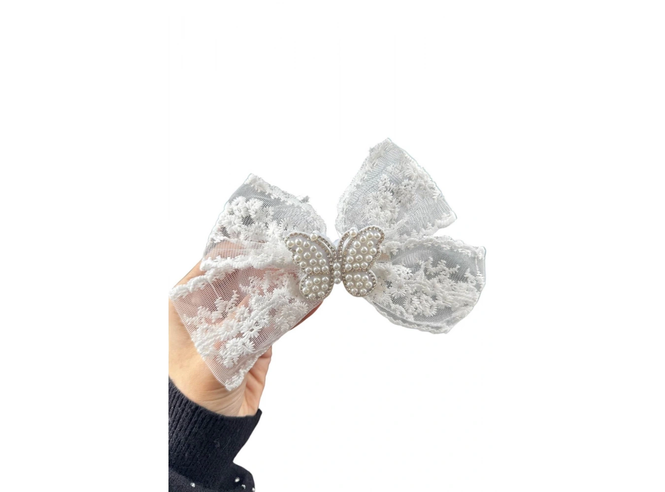 Beyaz Renk Kelebek Figürlü Dantel Kurdele Pens Toka