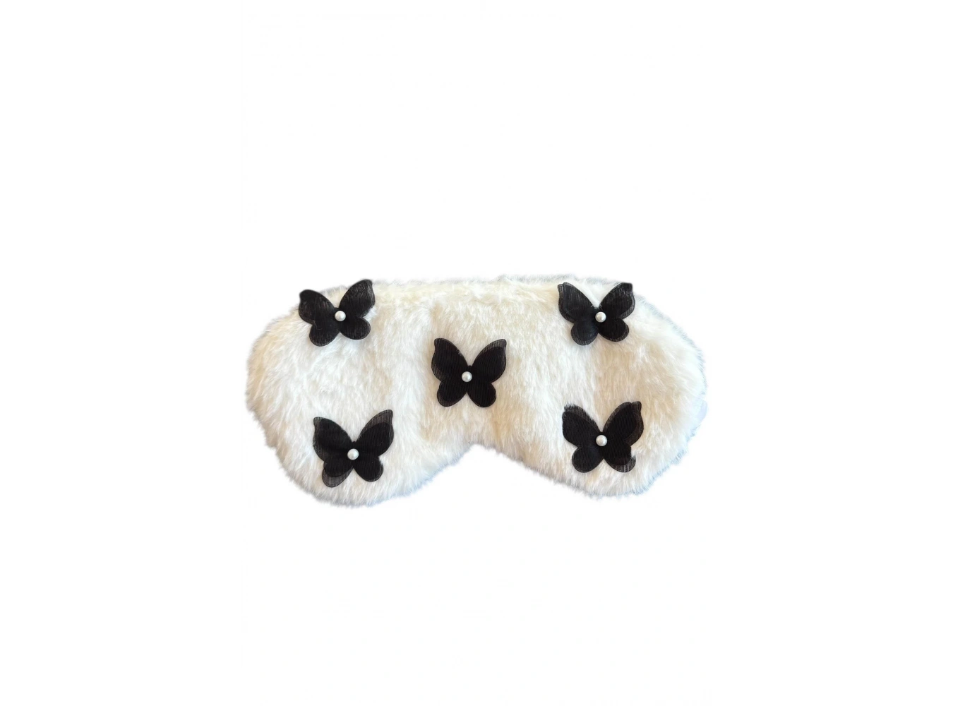 Beyaz Renk Kelebek Figürlü İnci Detaylı Peluş Uyku Bandı