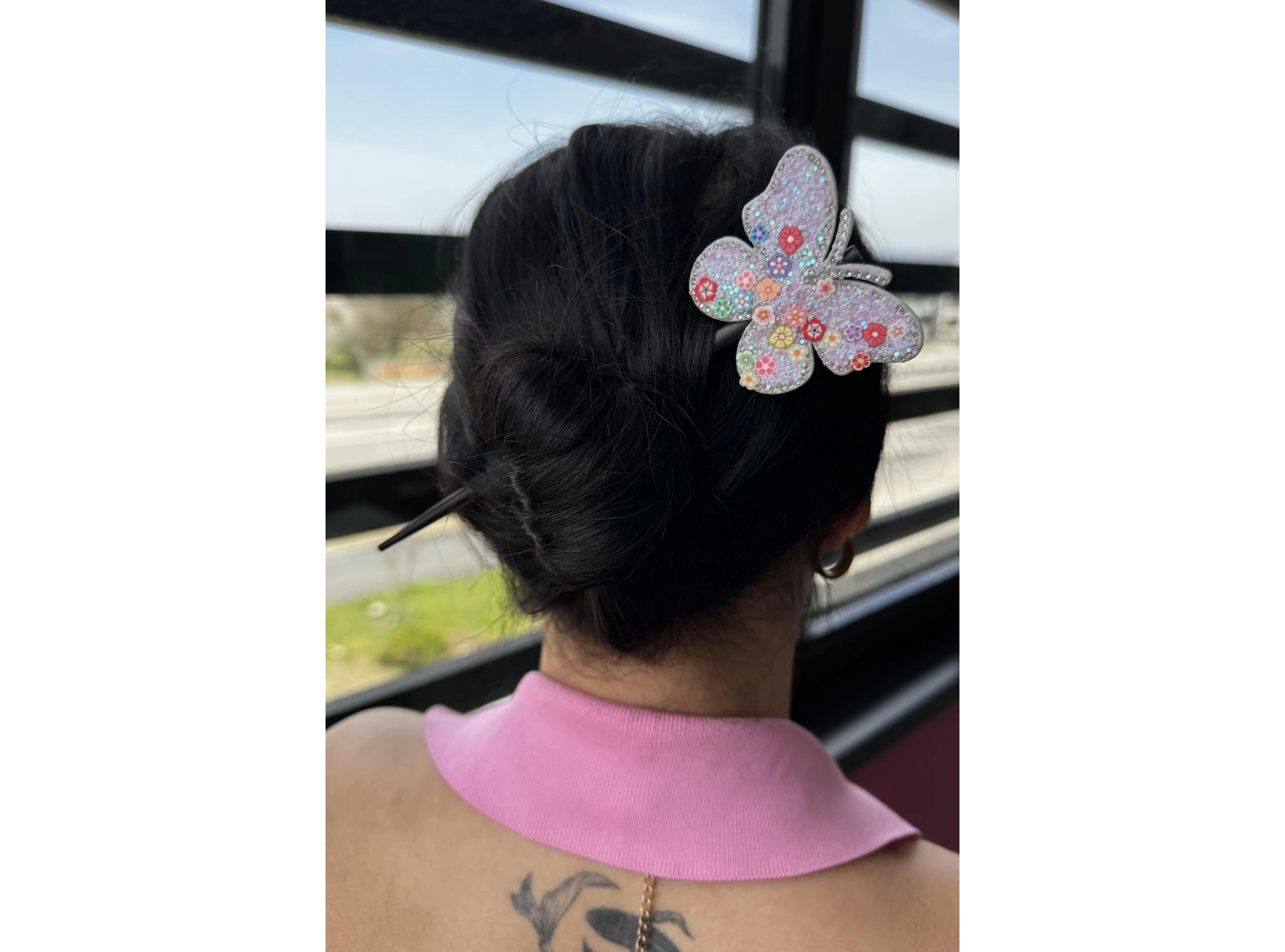 Beyaz Renk Kelebek Figürlü Topuz Tokası/Topuz Kalemi