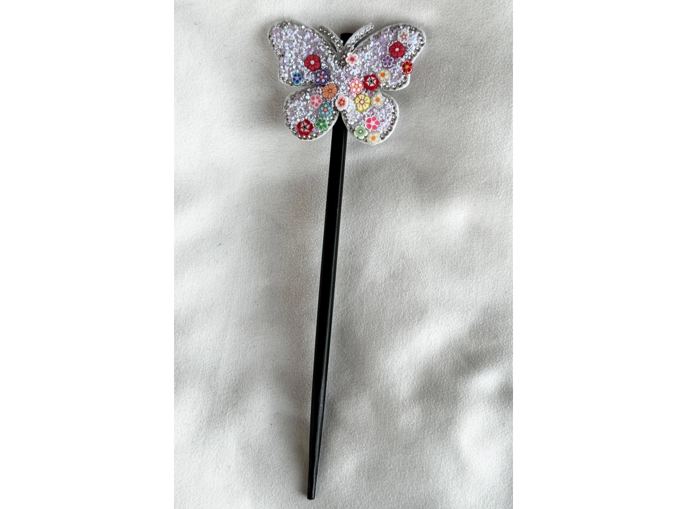 Beyaz Renk Kelebek Figürlü Topuz Tokası/Topuz Kalemi