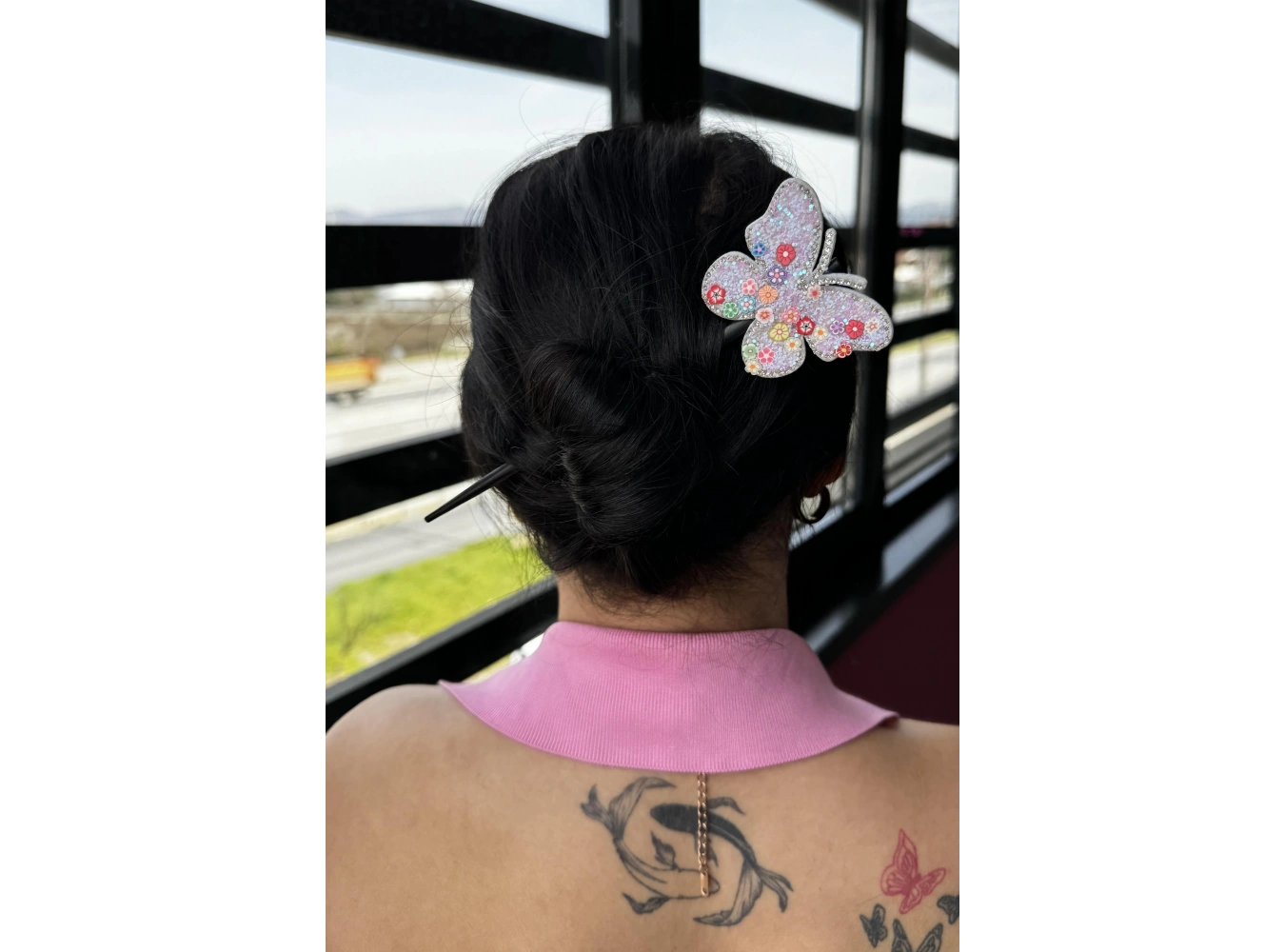 Beyaz Renk Kelebek Figürlü Topuz Tokası/Topuz Kalemi