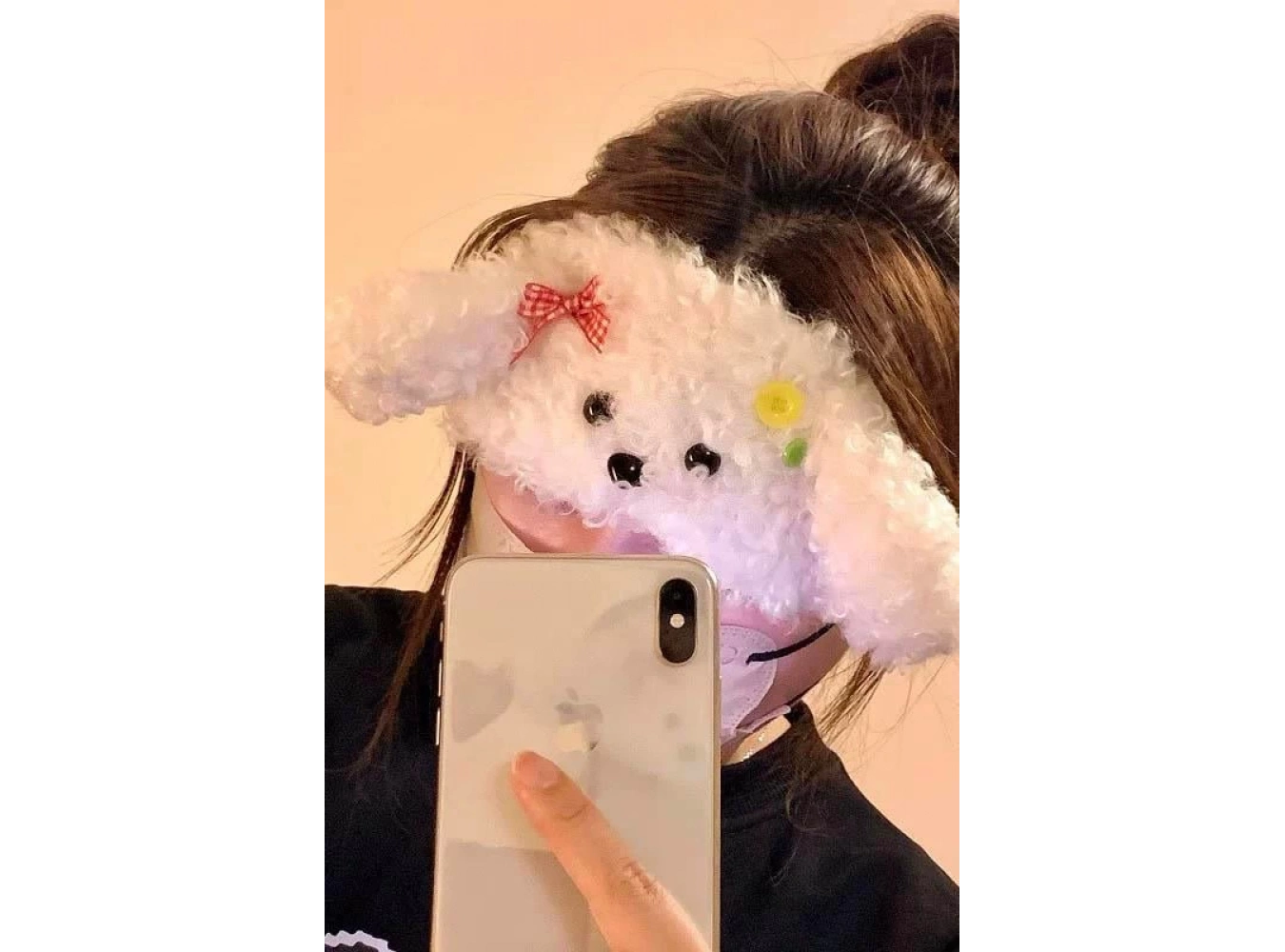 Beyaz Renk Köpek Figürlü Peluş Uyku Bandı