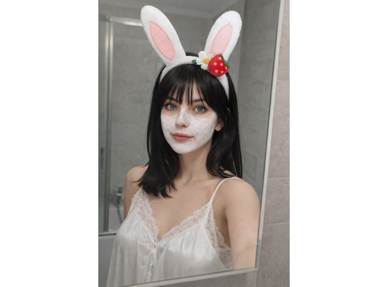 Beyaz Renk Kulak Figürlü Çilek Detaylı Peluş Taç