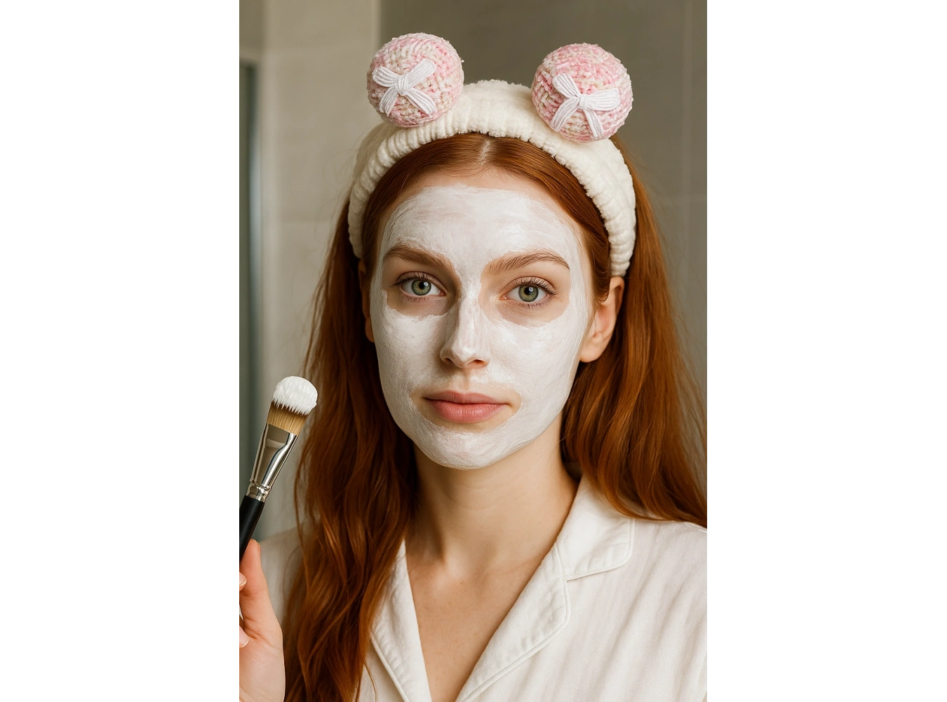 Beyaz Renk Kurdele Detaylı Peluş Saç Bandı