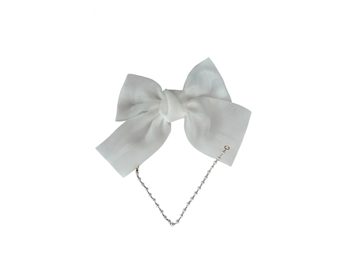 Beyaz Renk Kurdele Figürlü İnci Detaylı Otomat Toka