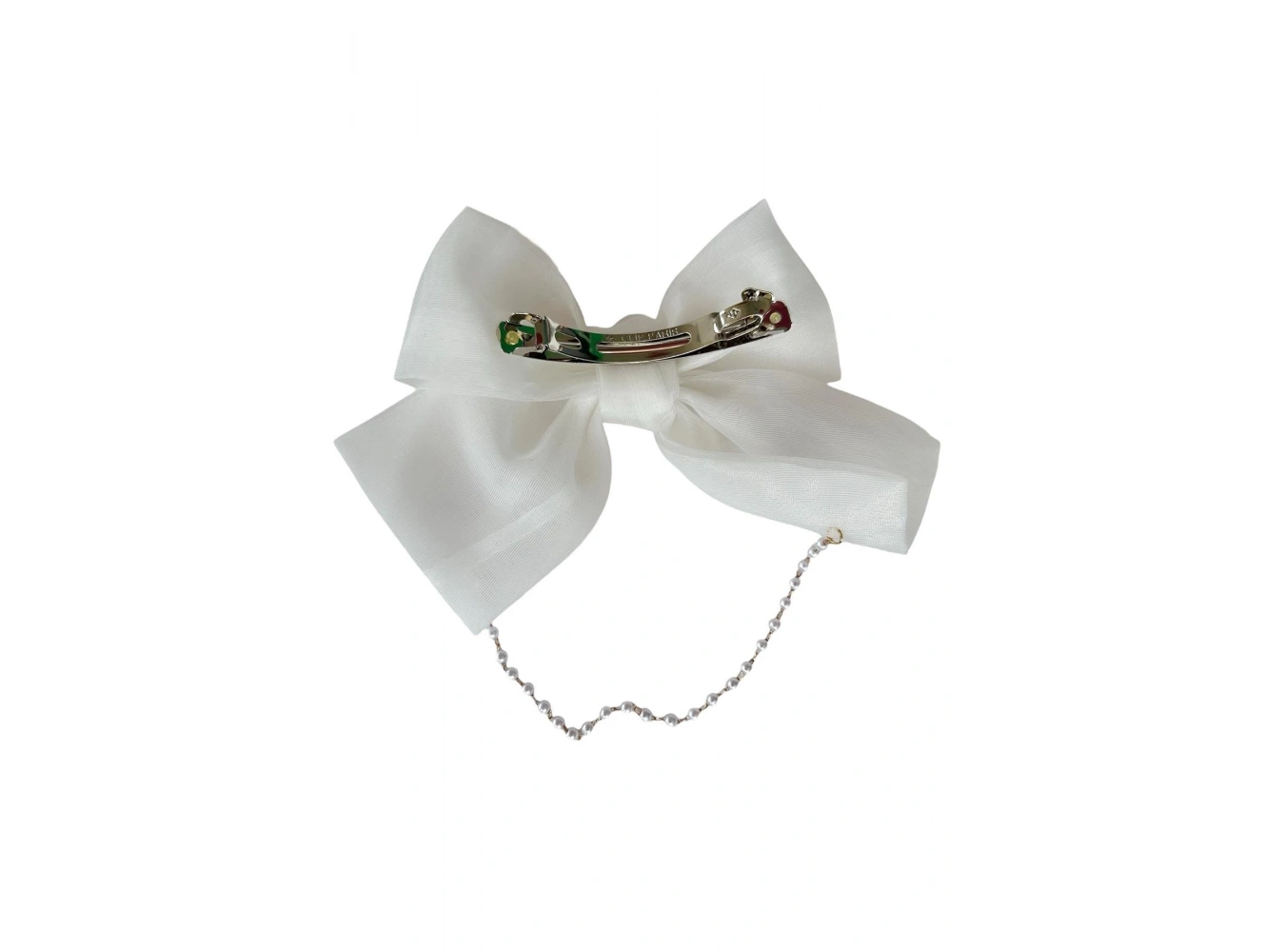 Beyaz Renk Kurdele Figürlü İnci Detaylı Otomat Toka