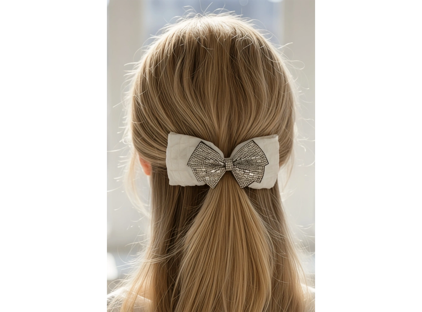 Beyaz Renk Kurdele Figürlü Taş Detaylı Otomat Toka