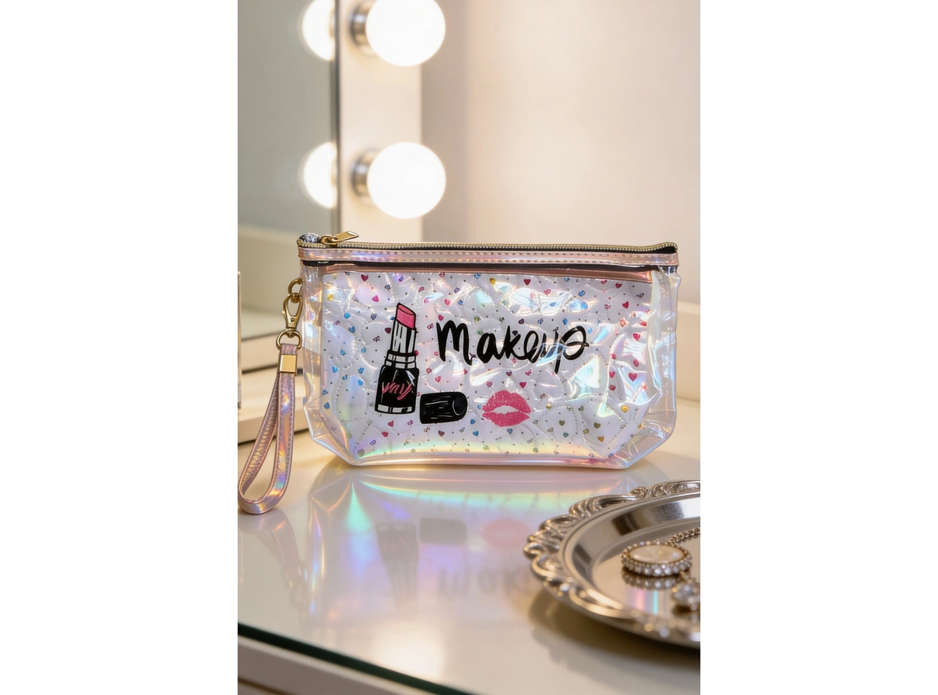 Beyaz Renk Makeup Yazılı Makyaj Çantası