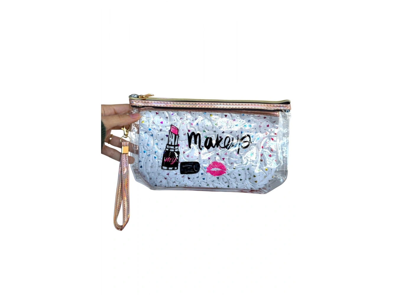 Beyaz Renk Makeup Yazılı Makyaj Çantası