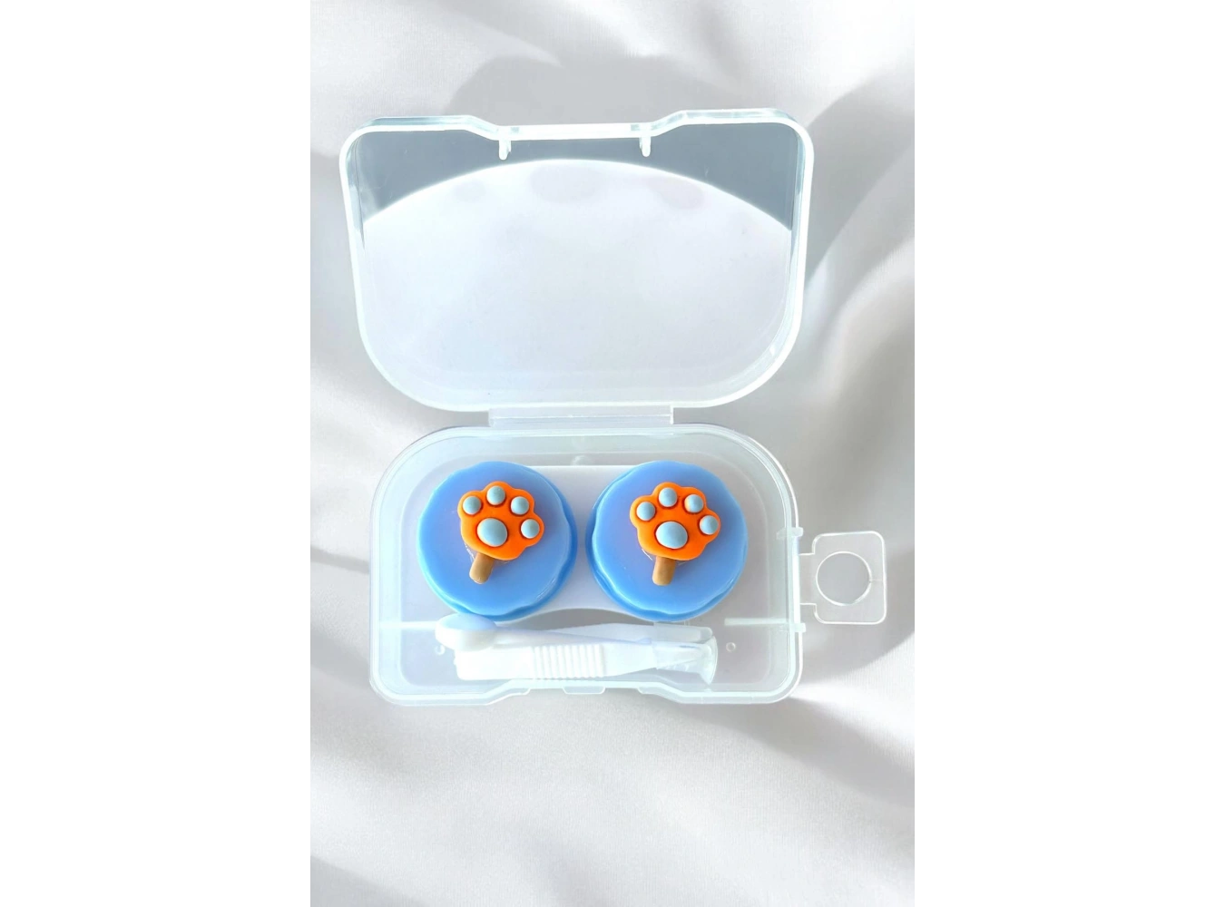 Beyaz Renk Mavi Pati Figürlü Lens Saklama Kutusu