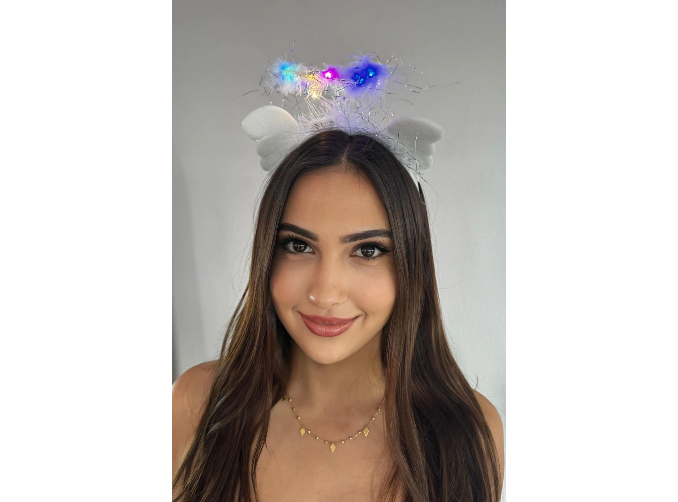 Beyaz Renk Melek Figürlü Işıklı Taç