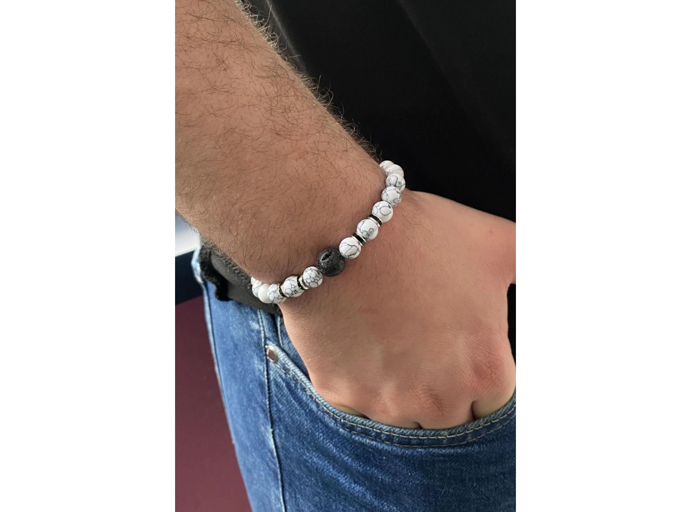 Beyaz Renk Mermer Desenli Erkek Bileklik