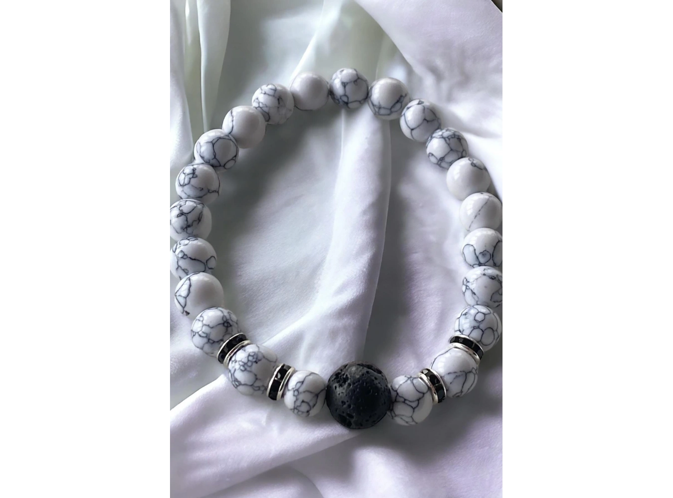 Beyaz Renk Mermer Desenli Erkek Bileklik