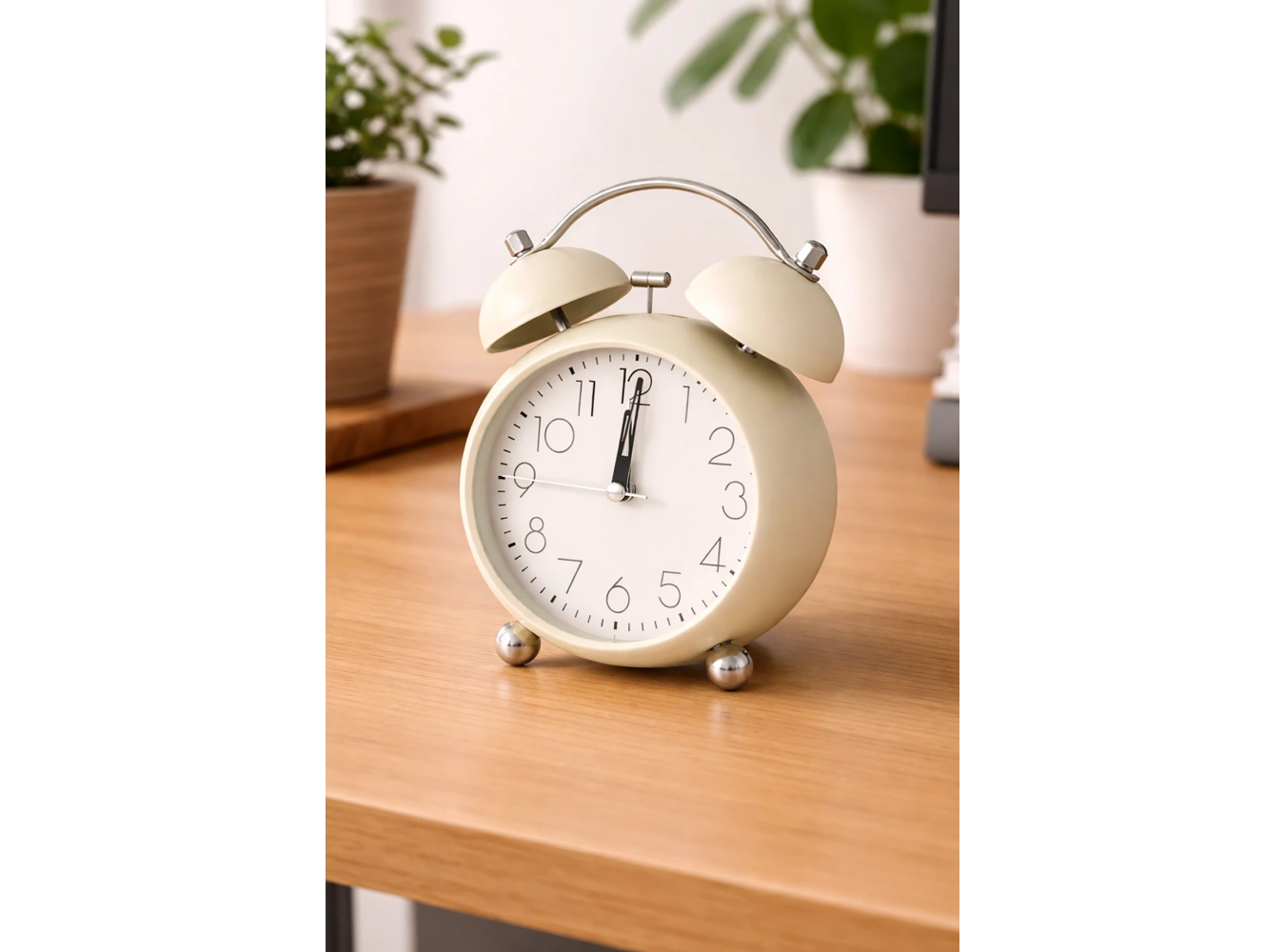 Beyaz Renk Mini Dekoratif Işıklı Alarmlı Yuvarlak Masa Saati
