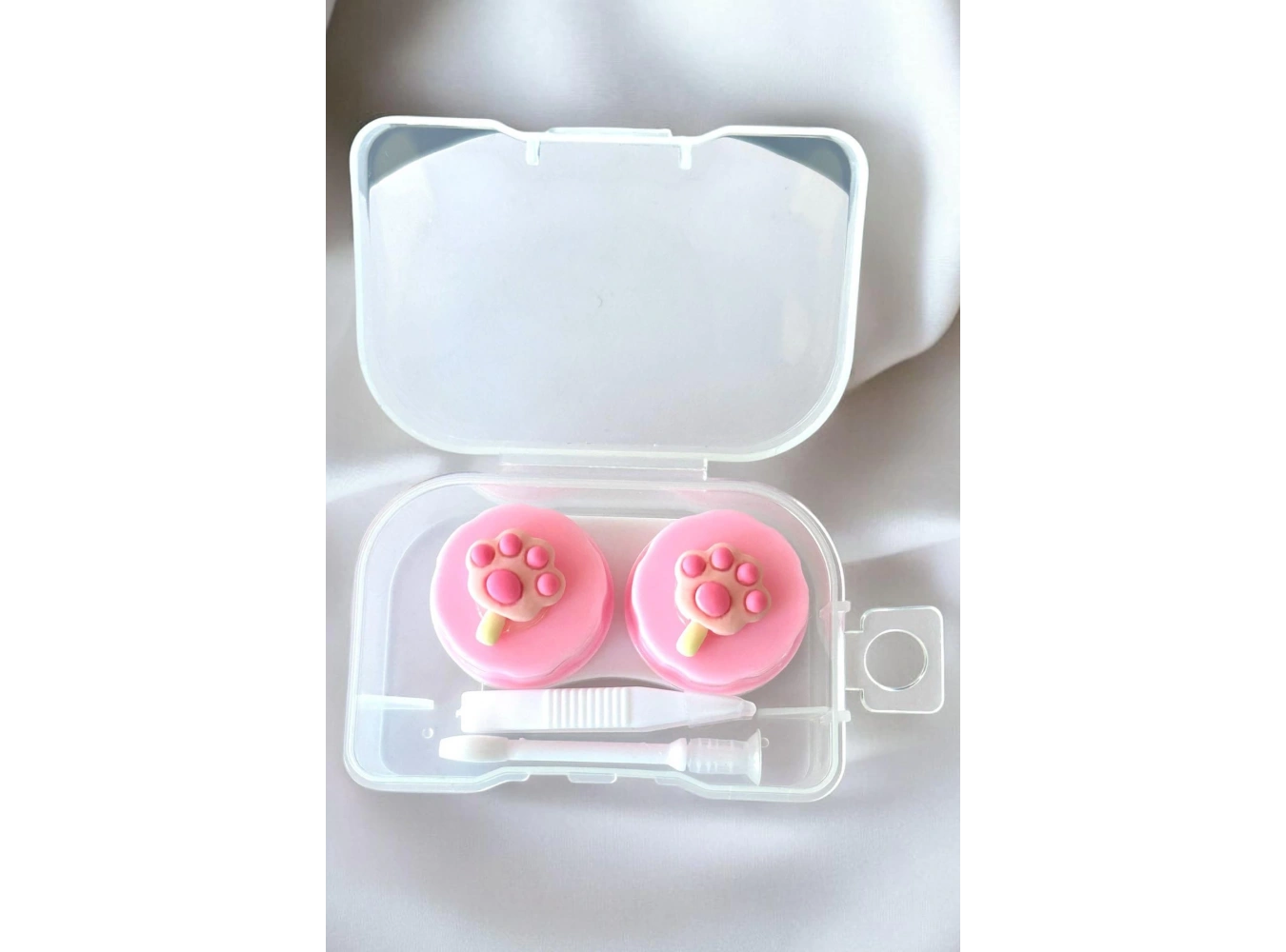 Beyaz Renk Pembe Pati Figürlü Lens Saklama Kutusu