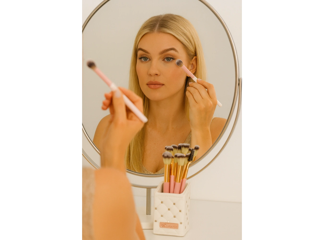 Beyaz Renk Profesyonel 13lü Standlı Makyaj Fırça Seti