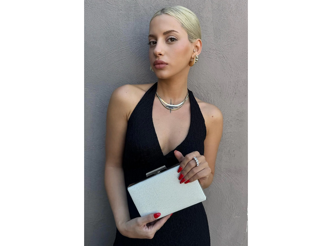 Beyaz Renk Simli Abiye Portföy Çanta