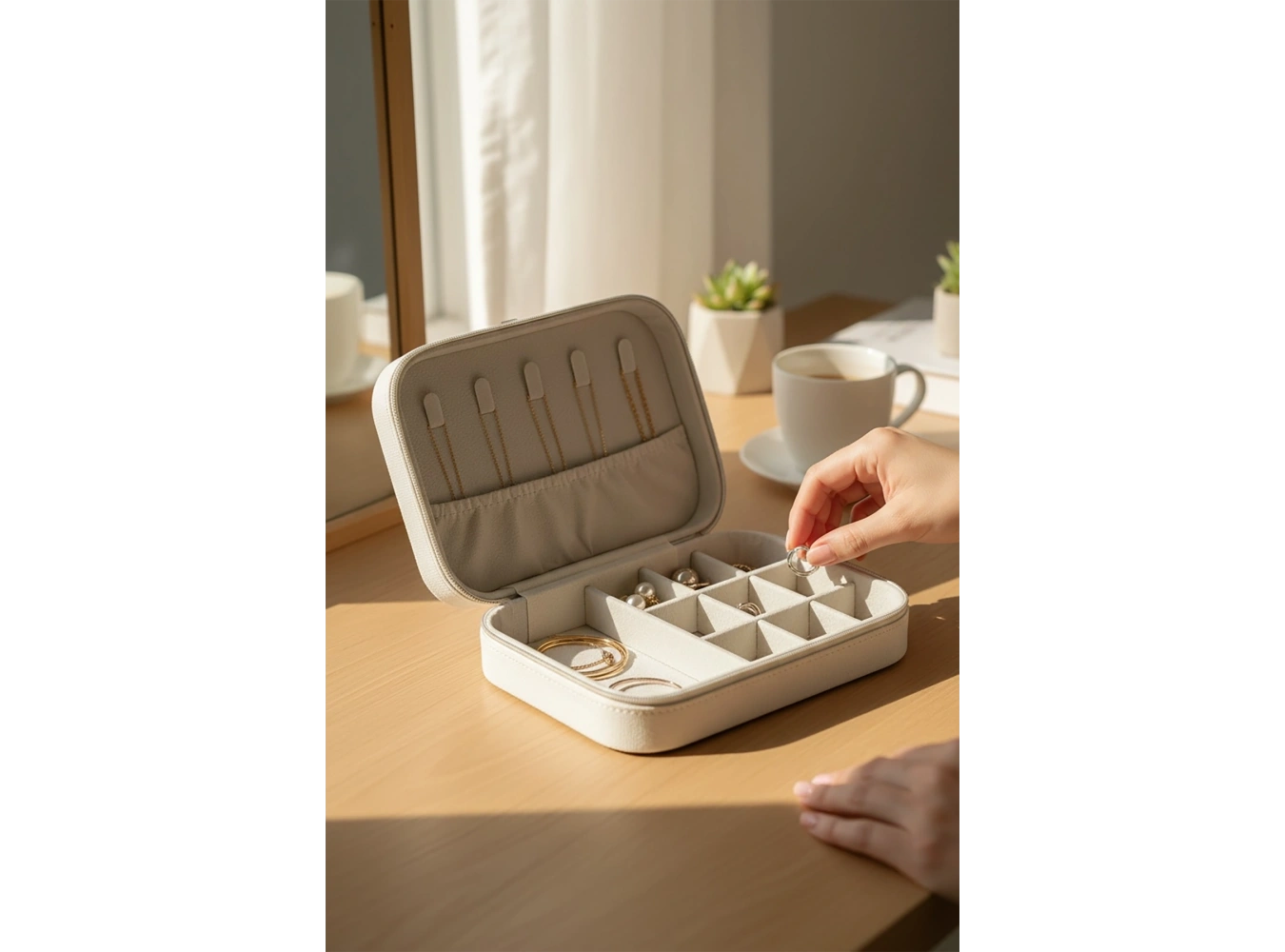 Beyaz Renk Süet Takı Organizeri