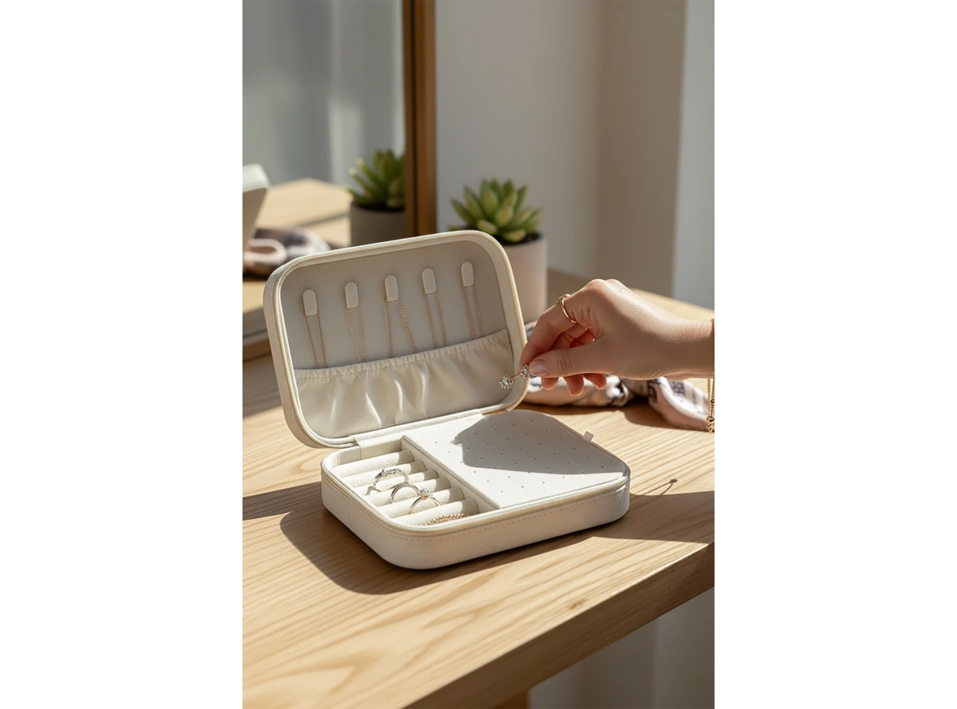 Beyaz Renk Süet Takı Organizeri